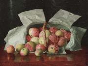 William J. McCloskey Lady Apples in Overturned Basket. Signed W.J. McCloskey oil painting on canvas